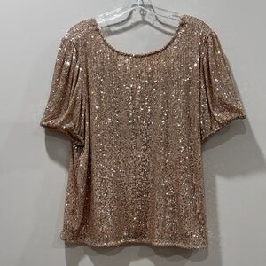 A.U.W. Sequin Embellished Gold Short Sleeved Blouse